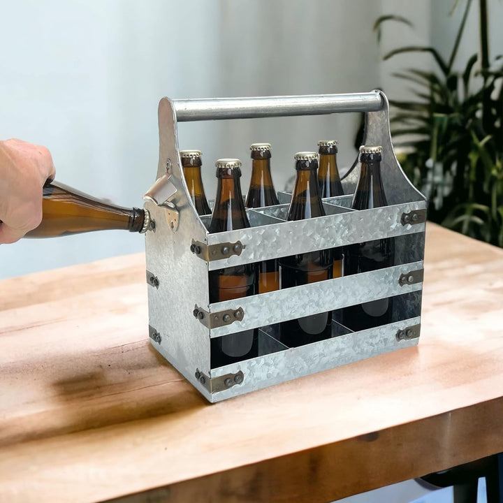 DanDiBo Bierträger Metall mit Öffner 96403 Flaschenträger 6 Flaschen Flaschenöffner Flaschenkorb Män