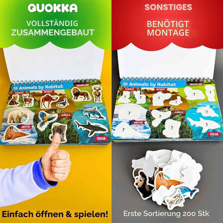 QUOKKA Montessori Spielzeug Busy Book ab 3 4 Jahre - Wildtiere 15 Bildungsaktivitäten - Vorschule Le