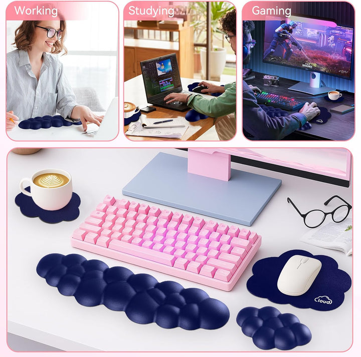 Sushret Memory‑Schaum Cloud Handballenauflage Tastatur‑Set, 4‑in‑1: Ergonomische Tastatur Handballen