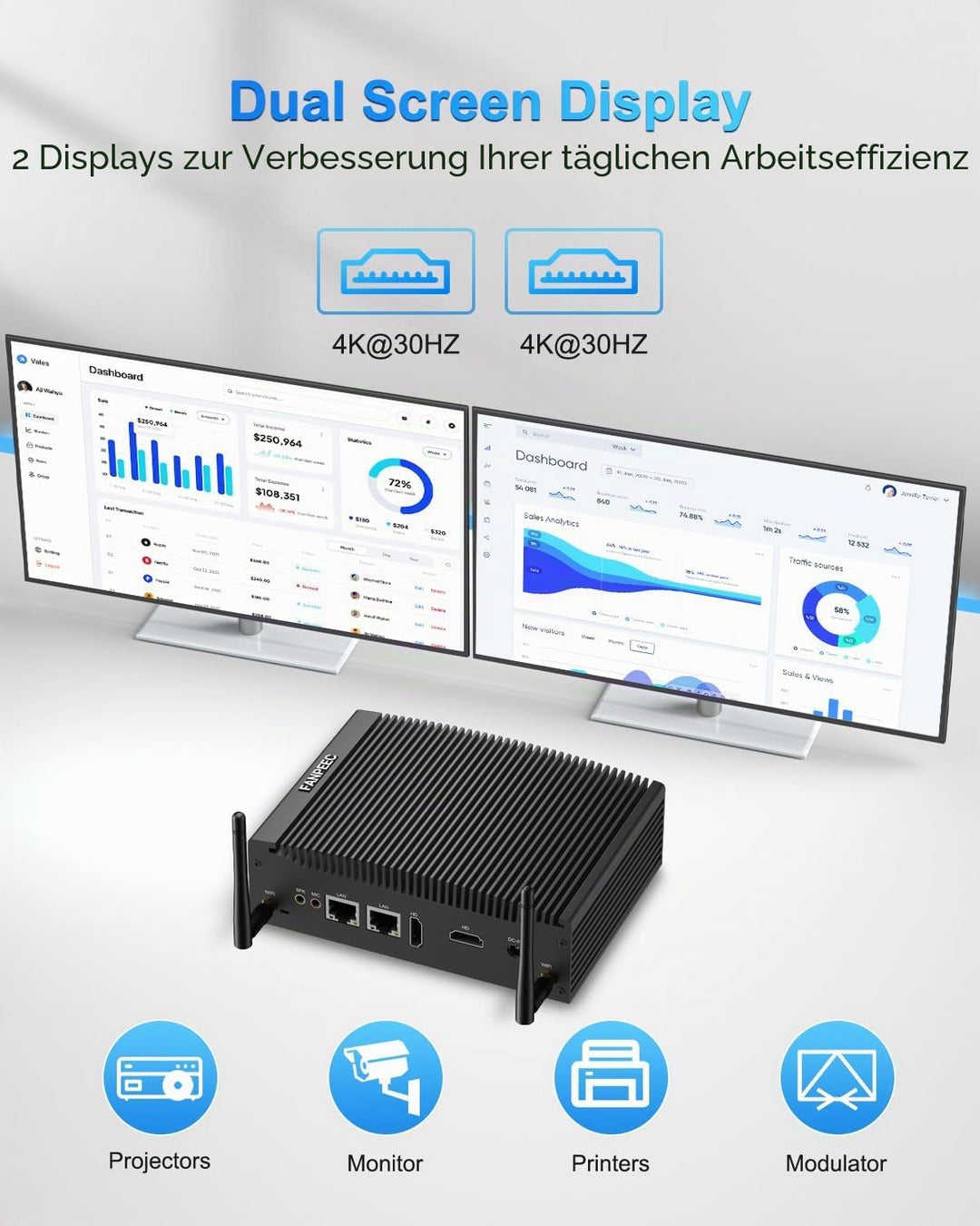 FANPEEC Fanless PC Core i3 6157U, Industrial Mini PC Windows 10 Pro 8 GB RAM 256 GB SSD, Desktop PC