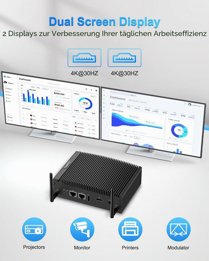 FANPEEC Fanless PC Core i3 6157U, Industrial Mini PC Windows 10 Pro 8 GB RAM 256 GB SSD, Desktop PC