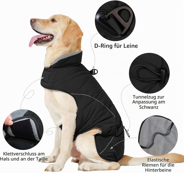 HEYWEAN Mantel Hund Wasserdicht Hundemantel Warm Winter Hundejacke Fleece Hunde Pullover Wintermante