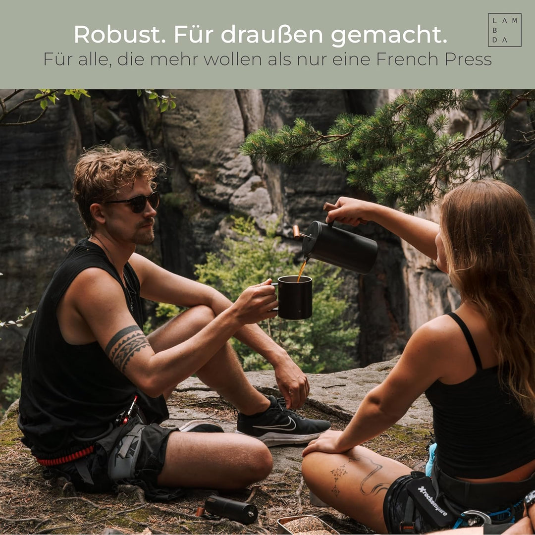 LAMBDA COFFEE® CALDERA Thermo French Press klein Edelstahl | 0,35 Liter - 1-2 Tassen I Kaffeebereite