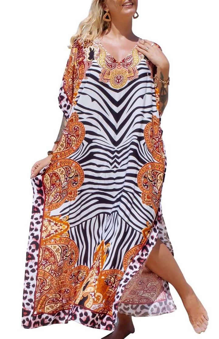 Orshoy Damen Strandkleid Bikini Cover Up V Ausschnitt Kleid Freizeitkleid Sommerkleid Sommer Lang Ma