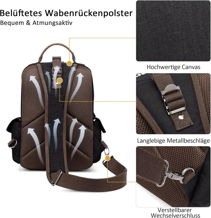 DORRISO Brusttasche Herren Mode Grosse Kapazität Schultertasche für 10,9 Zoll iPad mit Griff Mehrere