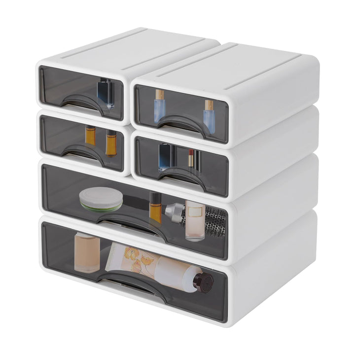 6 Stück Schreibtisch Organizer Schubladen, Stapelbare Aufbewahrungsbox mit Schubladen, Büro Schublad