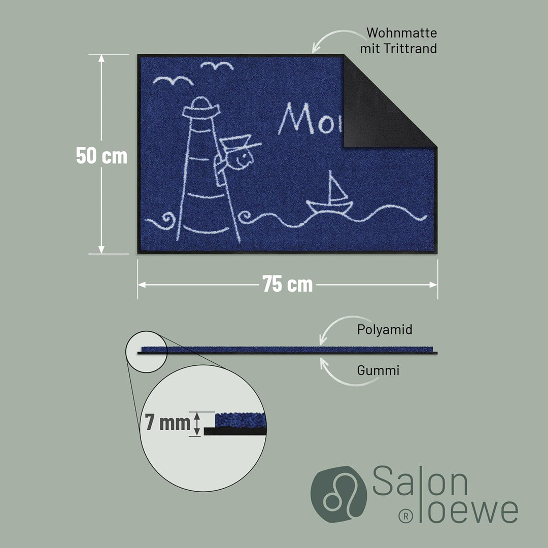 Salonloewe Fussmatte waschbar Leuchtturm 50x75 cm blau weiss maritim Eingangs-Matte Haustür Flur Sch