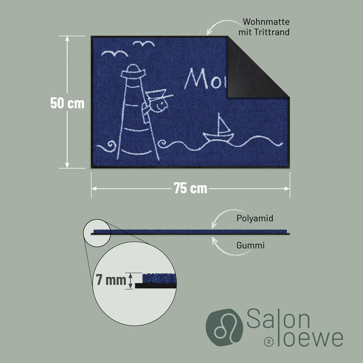 Salonloewe Fussmatte waschbar Leuchtturm 50x75 cm blau weiss maritim Eingangs-Matte Haustür Flur Sch