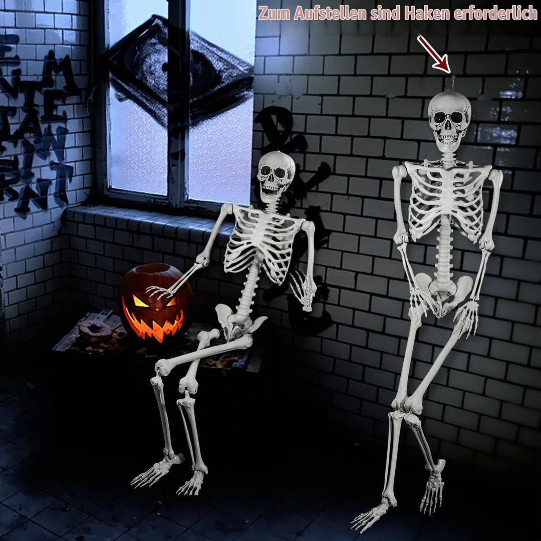 2 Stück Halloween Kunststoff Skelette Realistische Lebensgrösse menschliche Skelette mit beweglichen