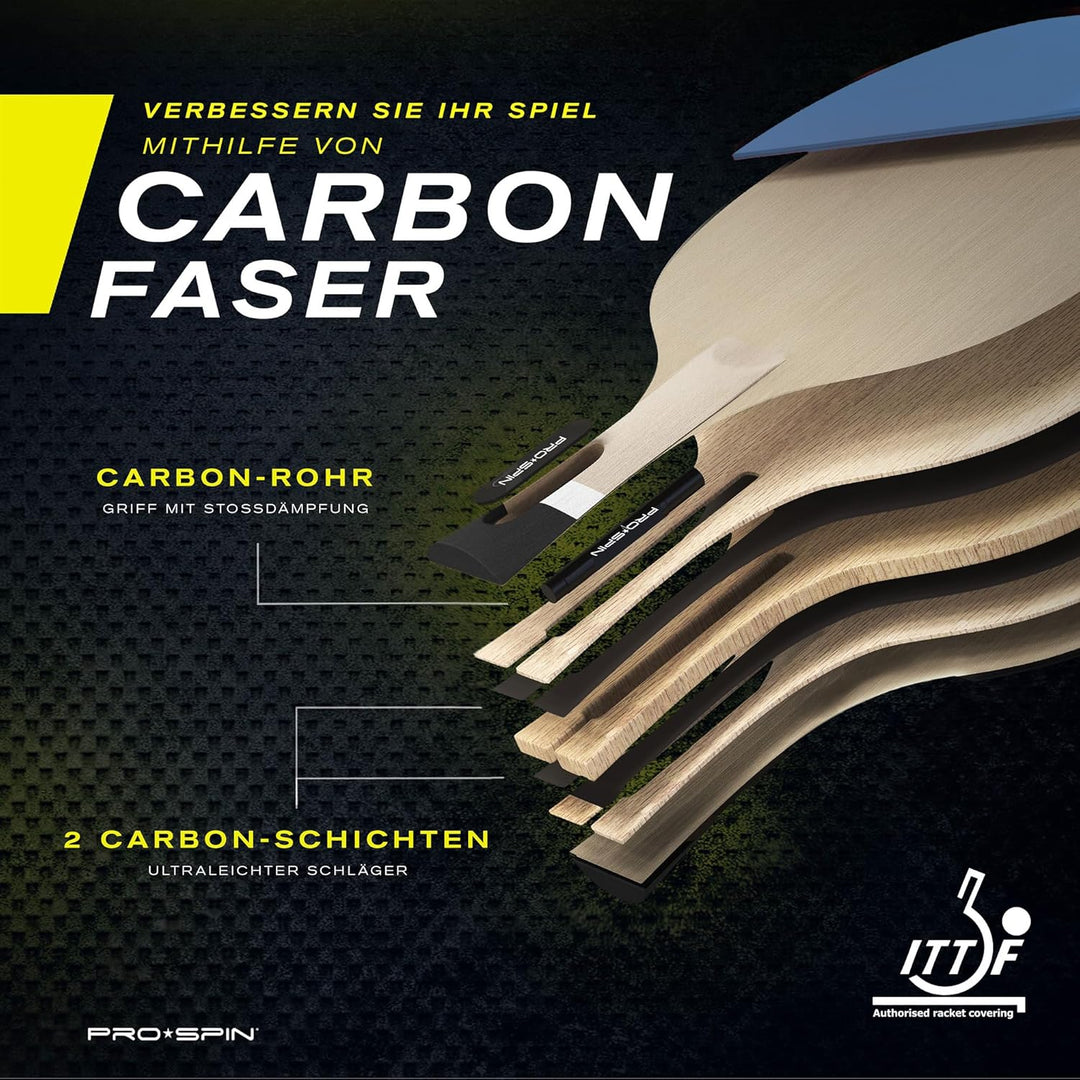 PRO SPIN Tischtennisschläger - Carbon Profischläger, Überlegener Präzision, Spin - Profi-Obergummi,