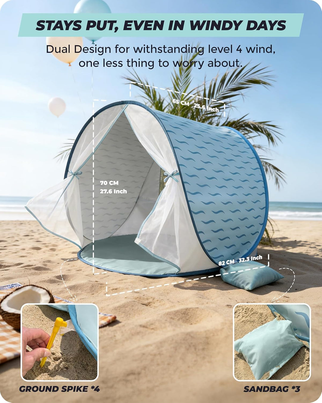 Strandmuschel Baby mit UV-Schutz UPF 50+, Pop-Up Strandzelt für Kinder & Babys, Automatischer Aufbau