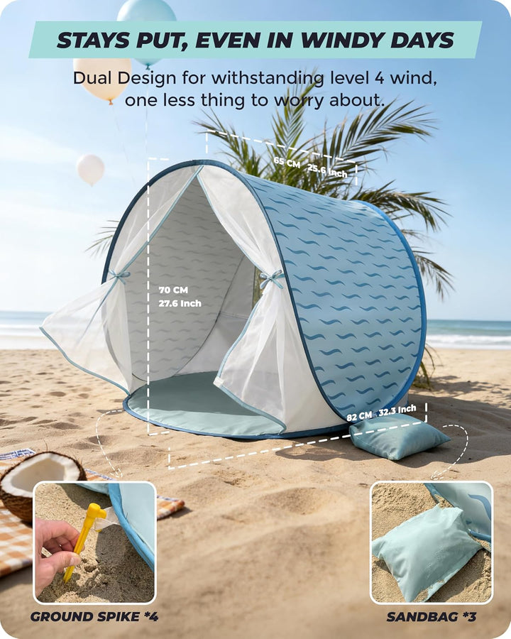 Strandmuschel Baby mit UV-Schutz UPF 50+, Pop-Up Strandzelt für Kinder & Babys, Automatischer Aufbau