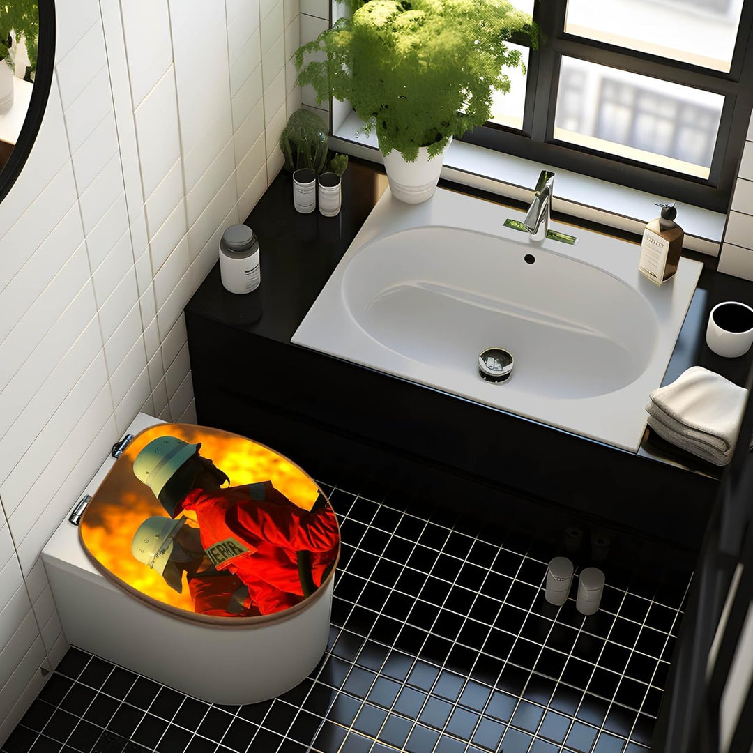 banjado® Design WC Sitz Bambus Absenkautomatik mit Motiv Feuer/Toilettendeckel mit Absenkautomatik H