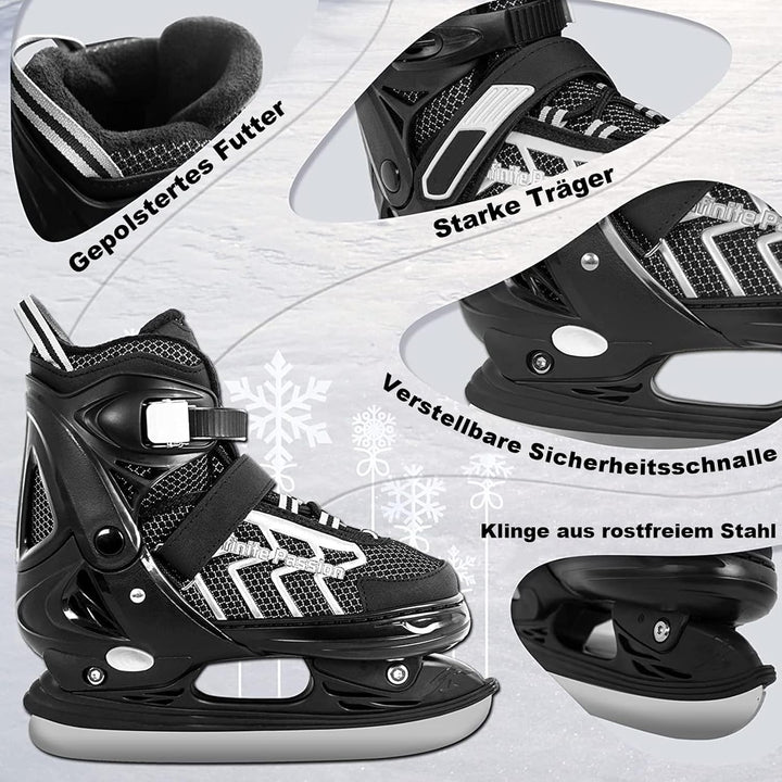 XIUWOUG Verstellbar Eishockey Schlittschuhe für Herren Damen Erwachsene Kinder, Edelstahl Ice Skates