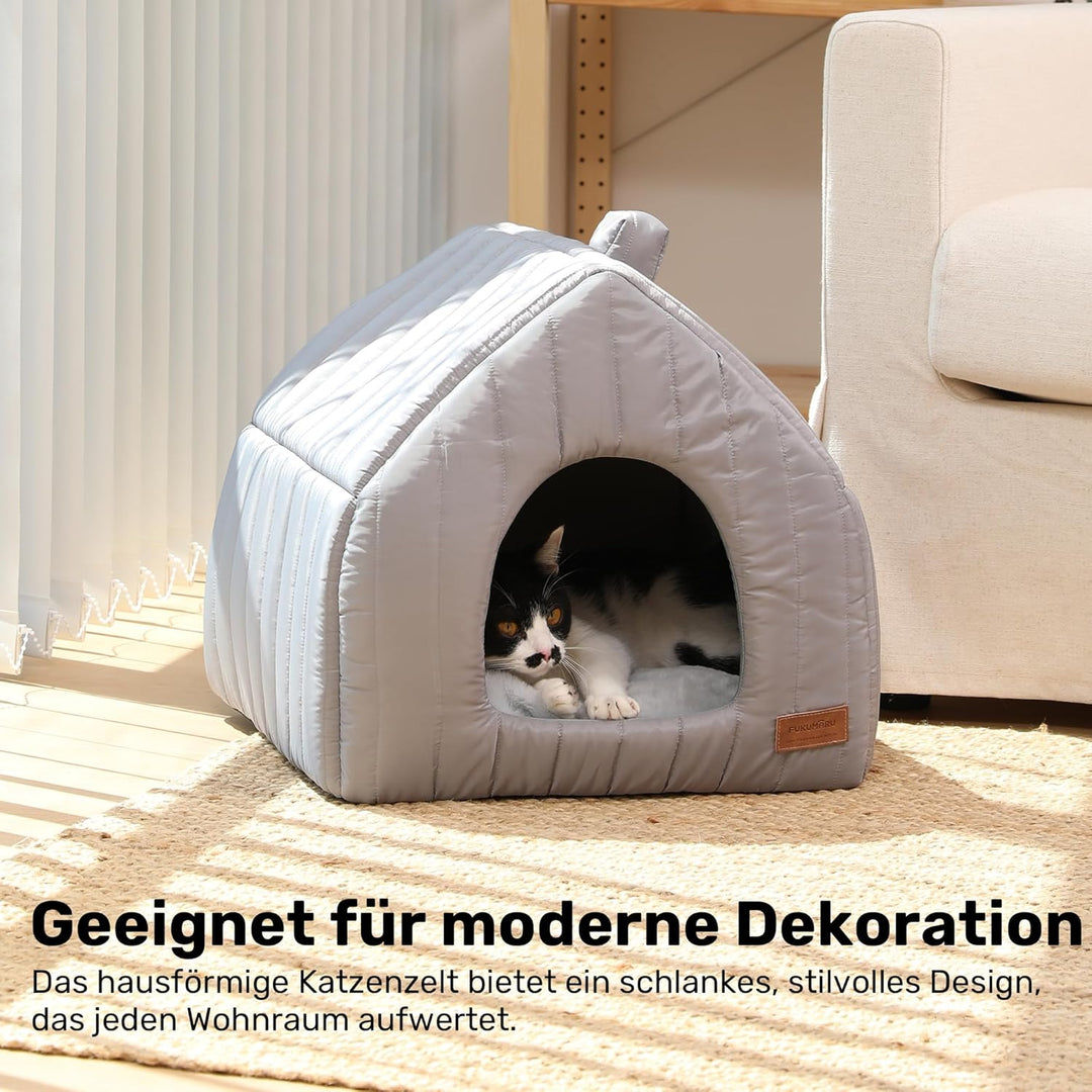 FUKUMARU Katzenbett grosse Katzen Katzenhöhle-43x43x45cm,Katzenhaus Indoor Mit abnehmbarem Katzenkis