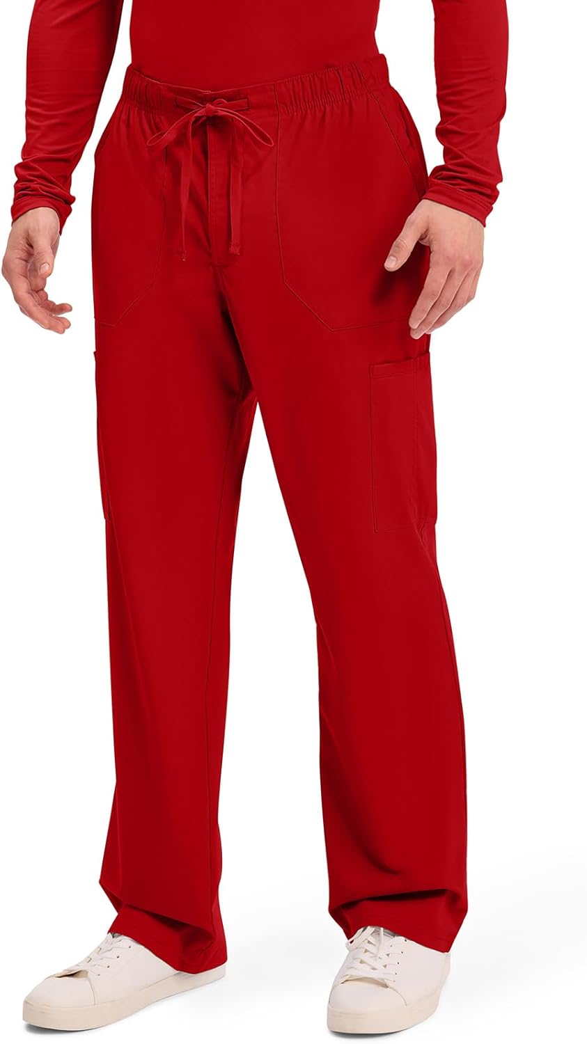Workwear Professionals Men Scrubs Pant Tapered Leg Fly Front Cargo WW190 XS Rot/Ausflug, Einfarbig (