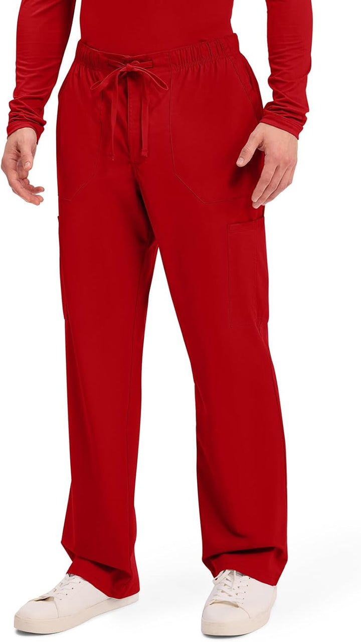 Workwear Professionals Men Scrubs Pant Tapered Leg Fly Front Cargo WW190 XS Rot/Ausflug, Einfarbig (