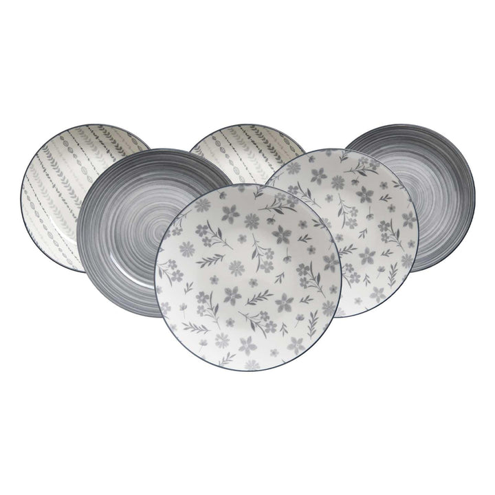 Ritzenhoff & Breker Sendai Mix Suppenteller-Set 6-teilig – 20 cm – Mix & Match Boho-Geschirr in Grau