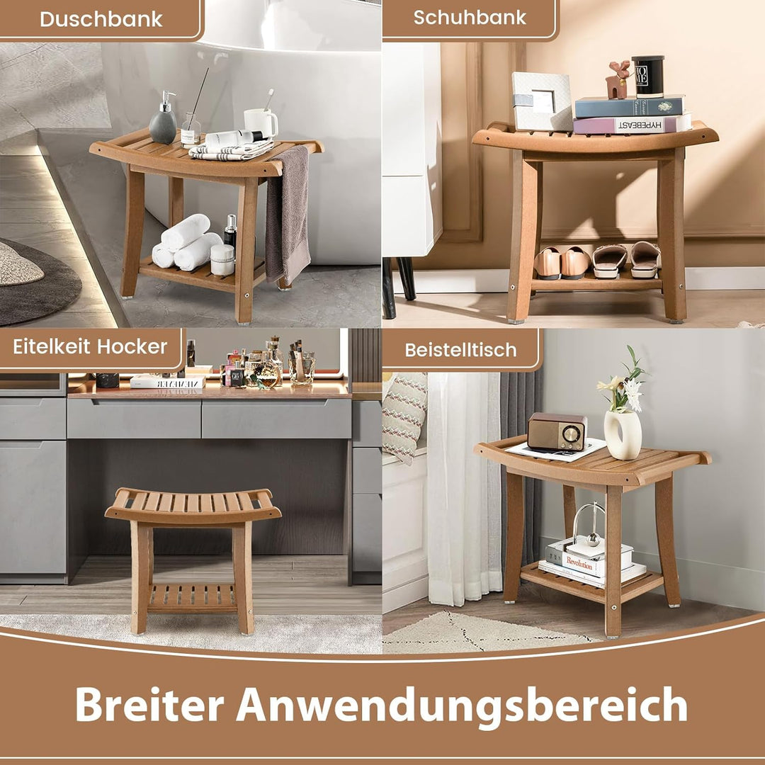 COSTWAY Duschbank Bad, Sitzbank mit Ablage, Badhocker 170 kg belastbar, Badezimmerbank Duschstuhl, D