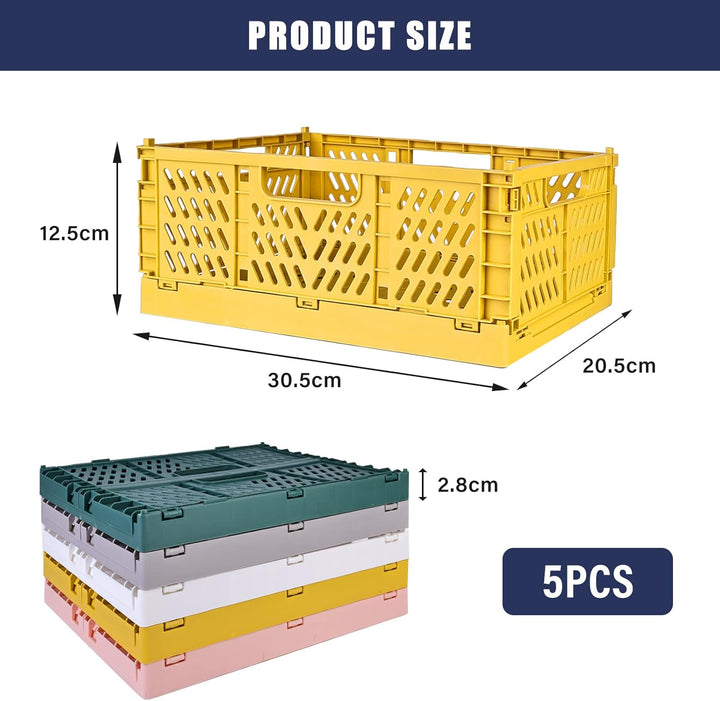 Plastikklappkiste Set, 5 Stück, Faltbar, Aufbewahrungskorb, Für Kinderzimmer, Küche, Schlafzimmer, B