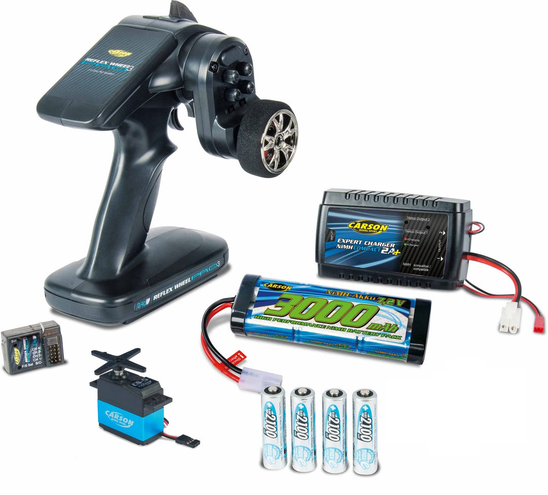 Carson 500707152 Reflex Pro 3 Elektro 2 4 GHz Fernsteuerung Set mit Akku und Servo, kompatibel mit T