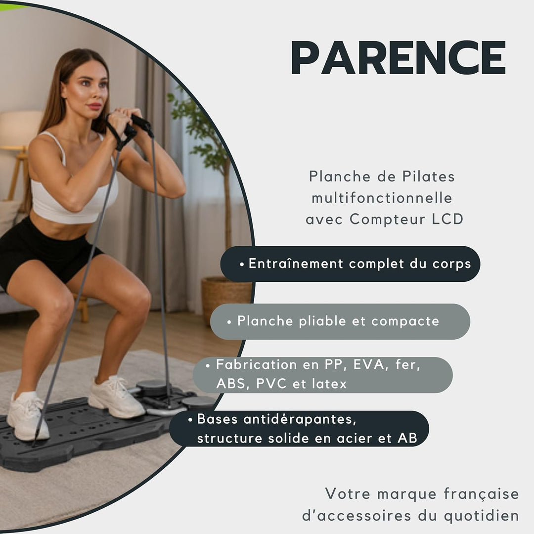 PARENCE.- Multifunktionales Pilates-Board mit LCD-Messgerät – faltbares Trainingsgerät 115x47 cm – k