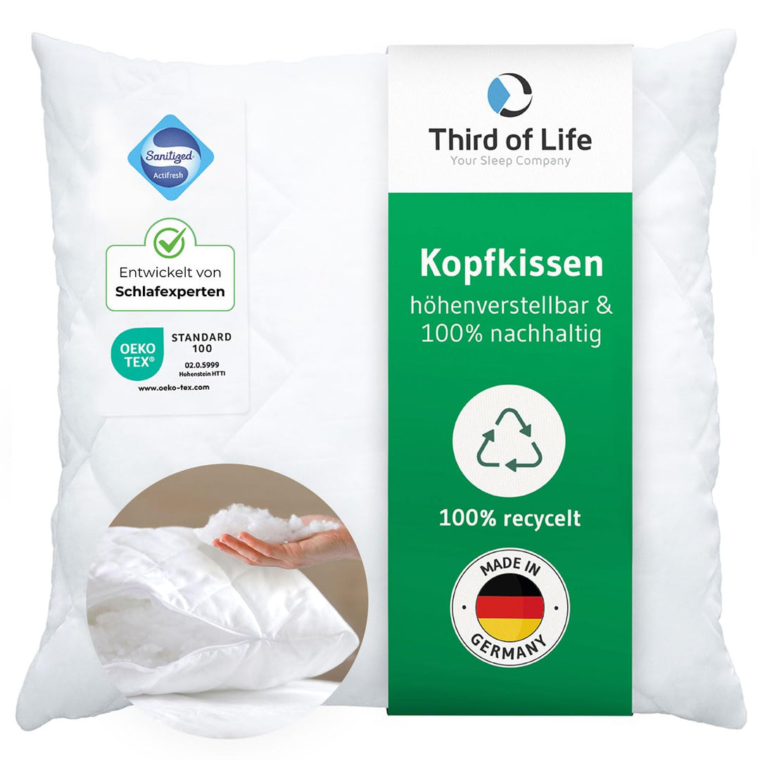 Third of Life Kissen 45x45 Verda, 100% nachhaltige und höhenverstellbare Kissenfüllung, kleines Sofa