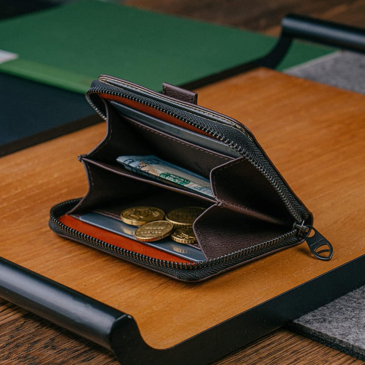 Vaultskin Mayfair Minimalistische Geldbörse aus Leder mit Reissverschluss Kleiner RFID-blockierender