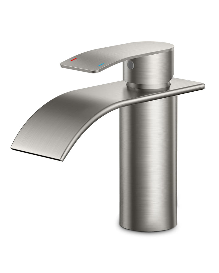 FORIOUS Wasserhahn Bad, Edelstahl Wasserfall Waschbeckenarmatur mit Auslaufhöhe 80MM, Einhebel-Misch