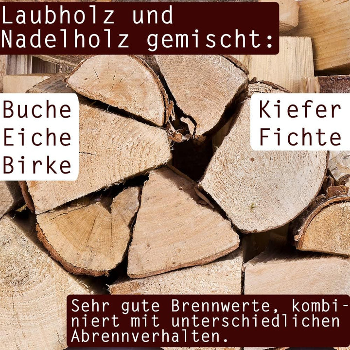 Flameup Brennholz Gemischt Kaminholz 5-500 kg Buche Eiche Birke Kiefer Fichte Holz Für Ofen und Kami