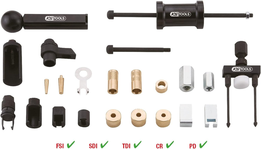 KS Tools 152.1350 Injektor-Düsen-Auszieher-Satz für VAG, 24-tlg.