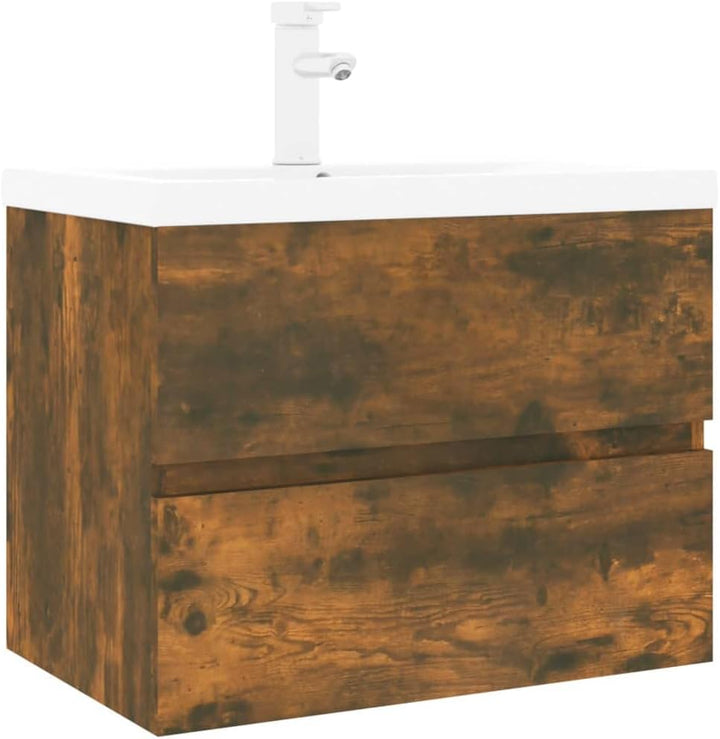 WIFESE Waschbeckenschrank mit Einbaubecken & Wasserhahn 61x39x18,5 cm Räuchereiche Holzwerkstoff Was