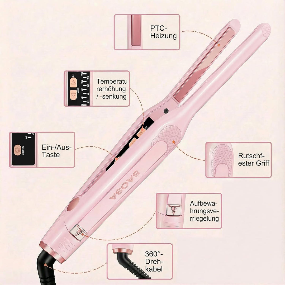 Mini Glätteisen, SAOSA Haarglätter und Lockenstab 2 in 1 Klein Glätteisen für kurzes Haar zum Locken