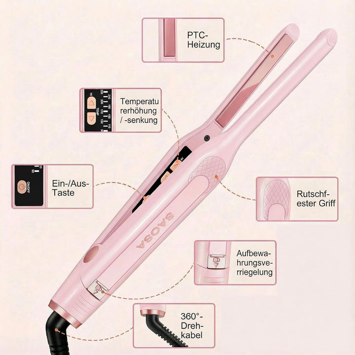 Mini Glätteisen, SAOSA Haarglätter und Lockenstab 2 in 1 Klein Glätteisen für kurzes Haar zum Locken