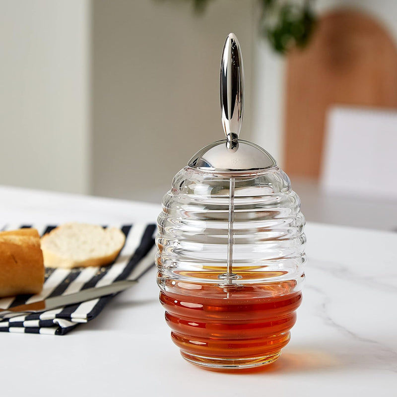 Alessi TW01 Honey Pot Honigspender aus Kristallglas mit Deckel, Edelstahl