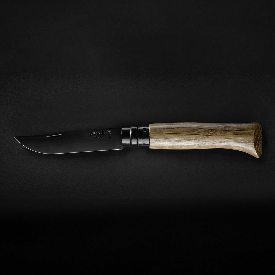 N°08 roble "black" edicion acero inoxidable con lama negra mango de roble