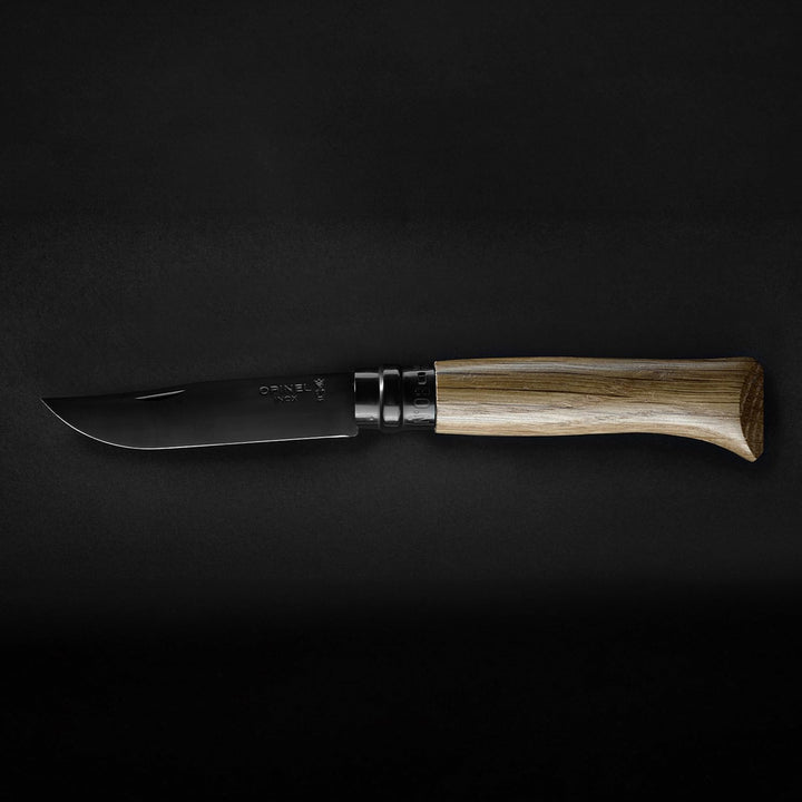 N°08 roble "black" edicion acero inoxidable con lama negra mango de roble