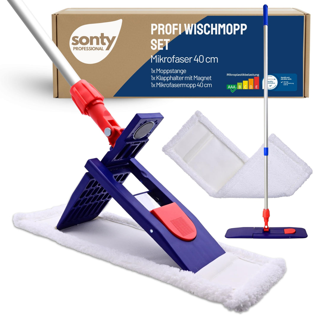 Sonty 1 Stück Wischmopp Set 40cm, Klapphalter Magnet, Mopstange Alu, Microfaser Mopp (1), 1