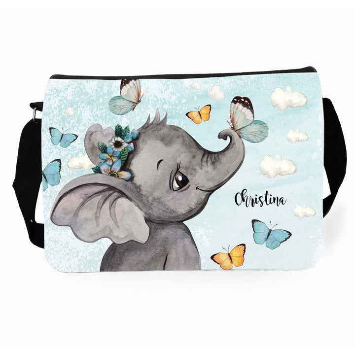 Schultertasche Schultasche Tasche Umhängetasche Federtasche Federmappe Elefant Schmetterlinge Wunsch