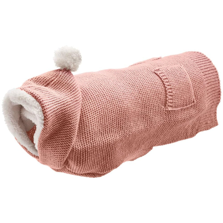 HUNTER Hundepullover RÖGLA, Farbe: rosa, leichter Strickpullover mit Plüsch-Kapuze, weich & elastisc