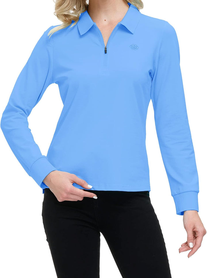 MoFiz Damen Poloshirt Langarm Baumwolle Polohemd Sport Polo Wintershirts mit Reissverschluss Kragen