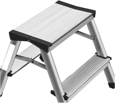 DRABEST Trittleiter Klapptritt Aluleiter Haushaltsleiter beidseitig begehbar 2 x 2 Stufen bis 125 kg