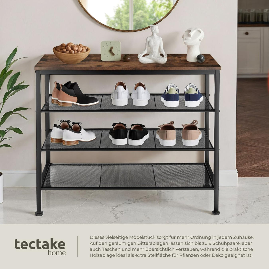 tectake 800955 Schuhregal schmal mit Ablagefläche, Schuhablage aus Holz Metall, Industrie-Design, 4