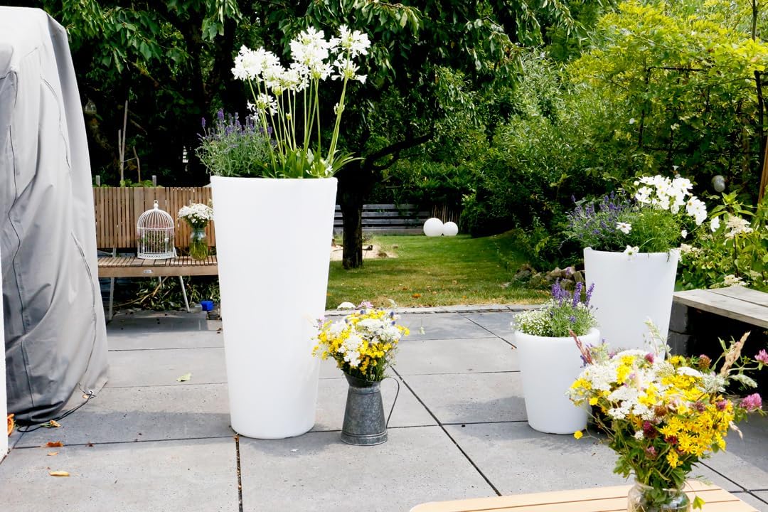 8 seasons Design Shining Classic Pot XL, Solar LED Pflanzkübel 49 x 100 cm (weiss), inkl. Solarmodul