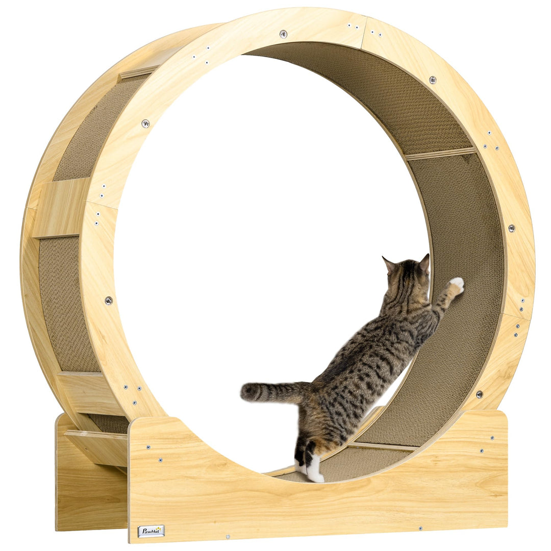 PawHut Katzenlaufrad Laufrad für Katzen 91 cm Durchmesser Katzenrad mit Bremse Laufbahn Kratzbrett,