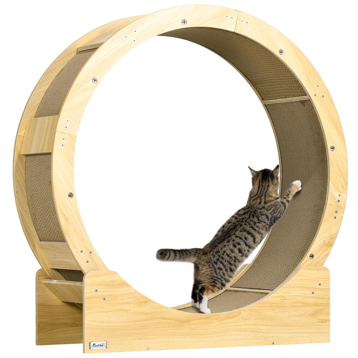 PawHut Katzenlaufrad Laufrad für Katzen 91 cm Durchmesser Katzenrad mit Bremse Laufbahn Kratzbrett,