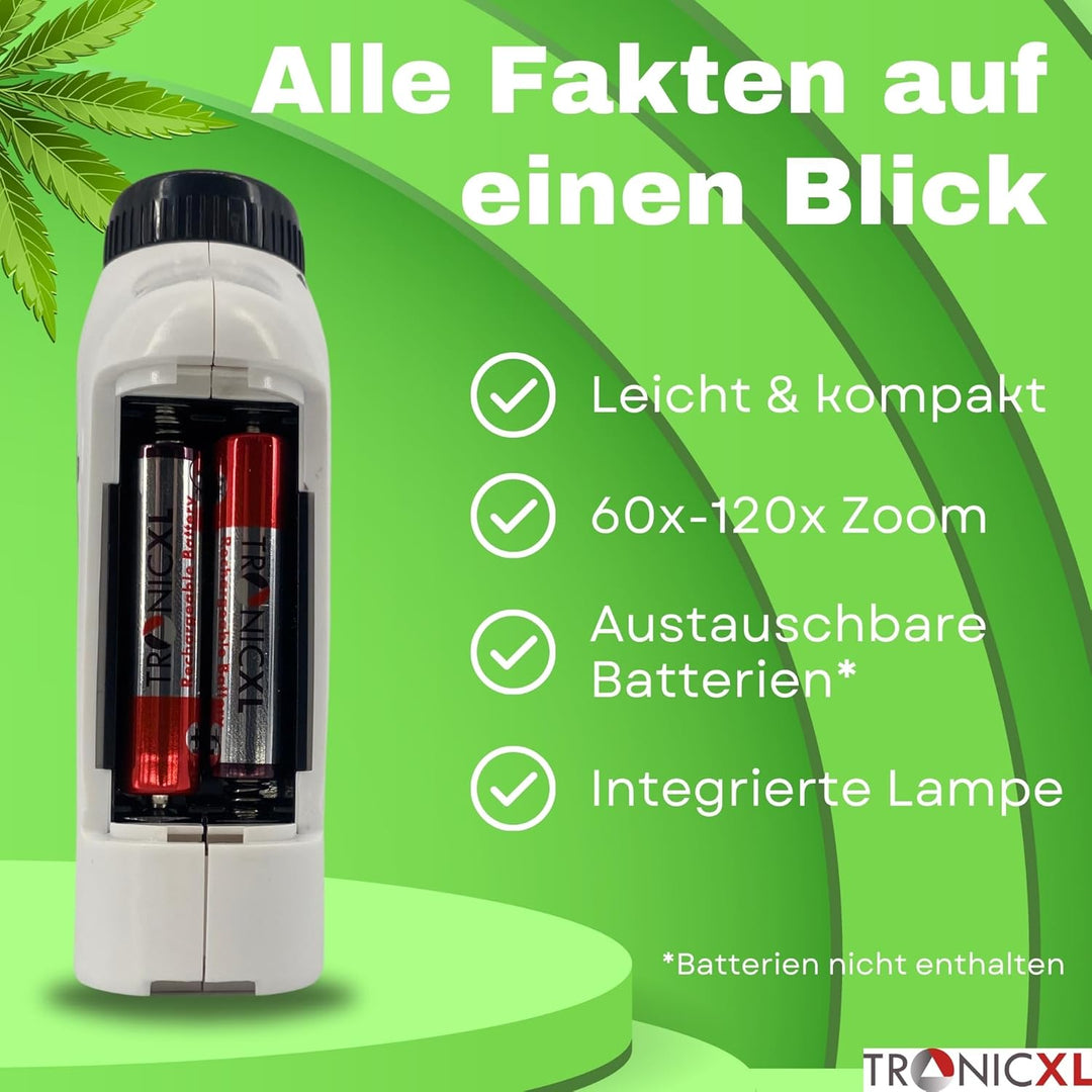 TronicXL Grow Taschenmikroskop 60x - 120x Lupe Mikroskop für Trichome Ernte Zubehör für Growbox Grow