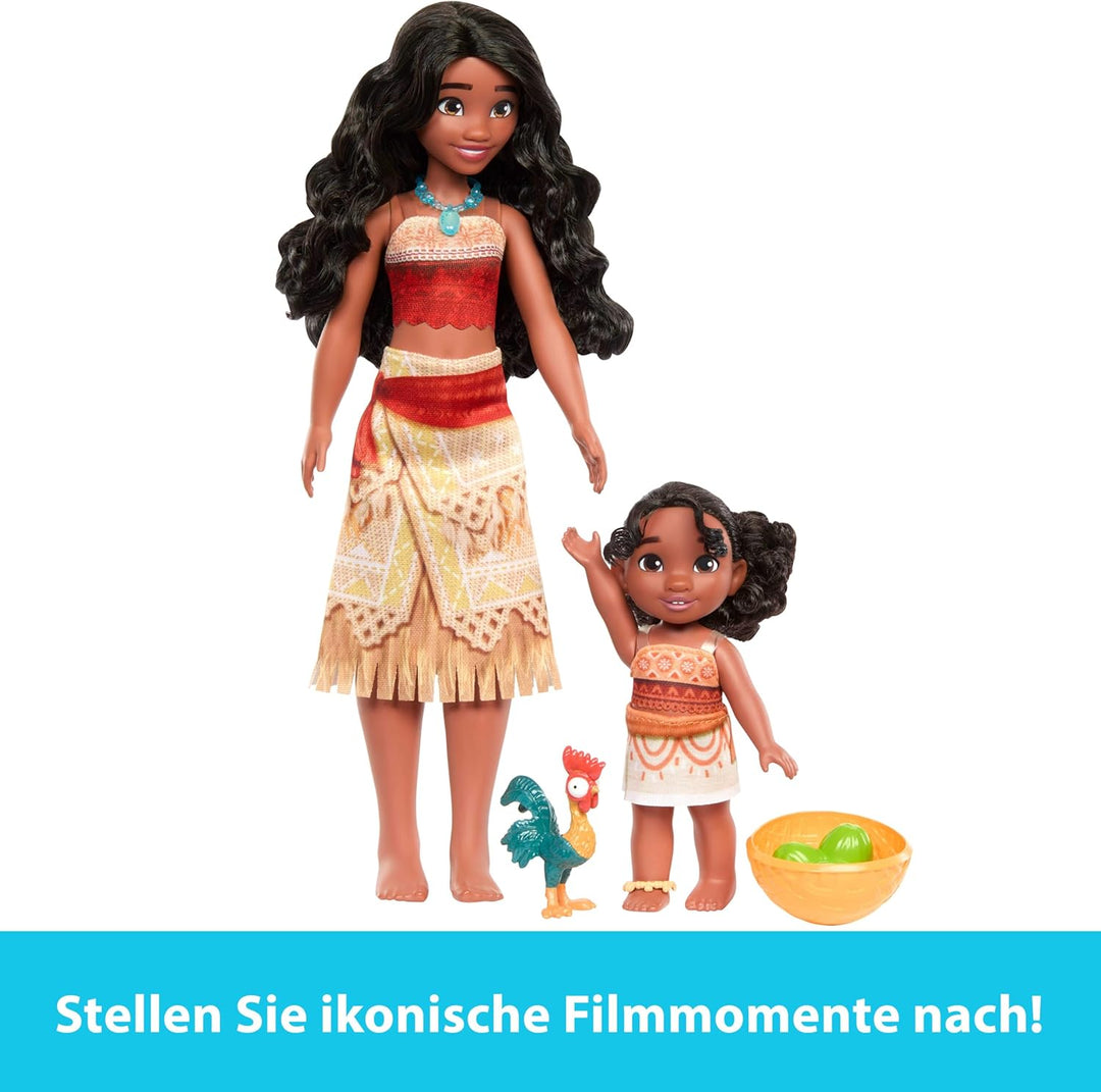 Mattel Disney Vaiana 2 Spielzeuge, Schwesternset mit 2 Modepuppen im bekannten Look, Haustier Heihei