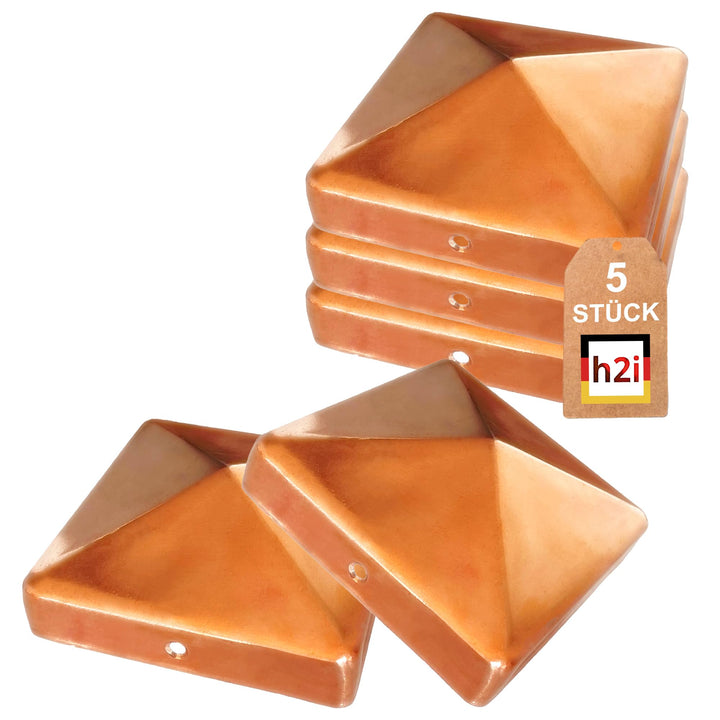 Pfostenkappe | Kupfer | 91 x 91 mm | 5 Stück | Eckige Abdeckkappe für Garten Holzpfosten Pfostenträg