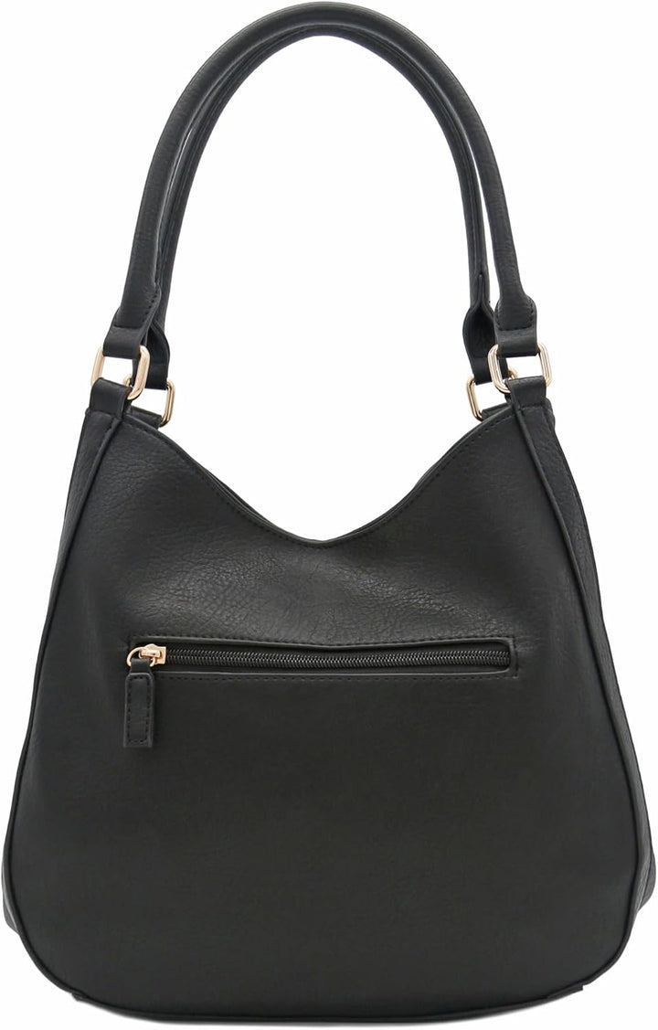 Leichte Hobo-Tasche aus Kunstleder mit 3 Fächern Schwarz, Schwarz